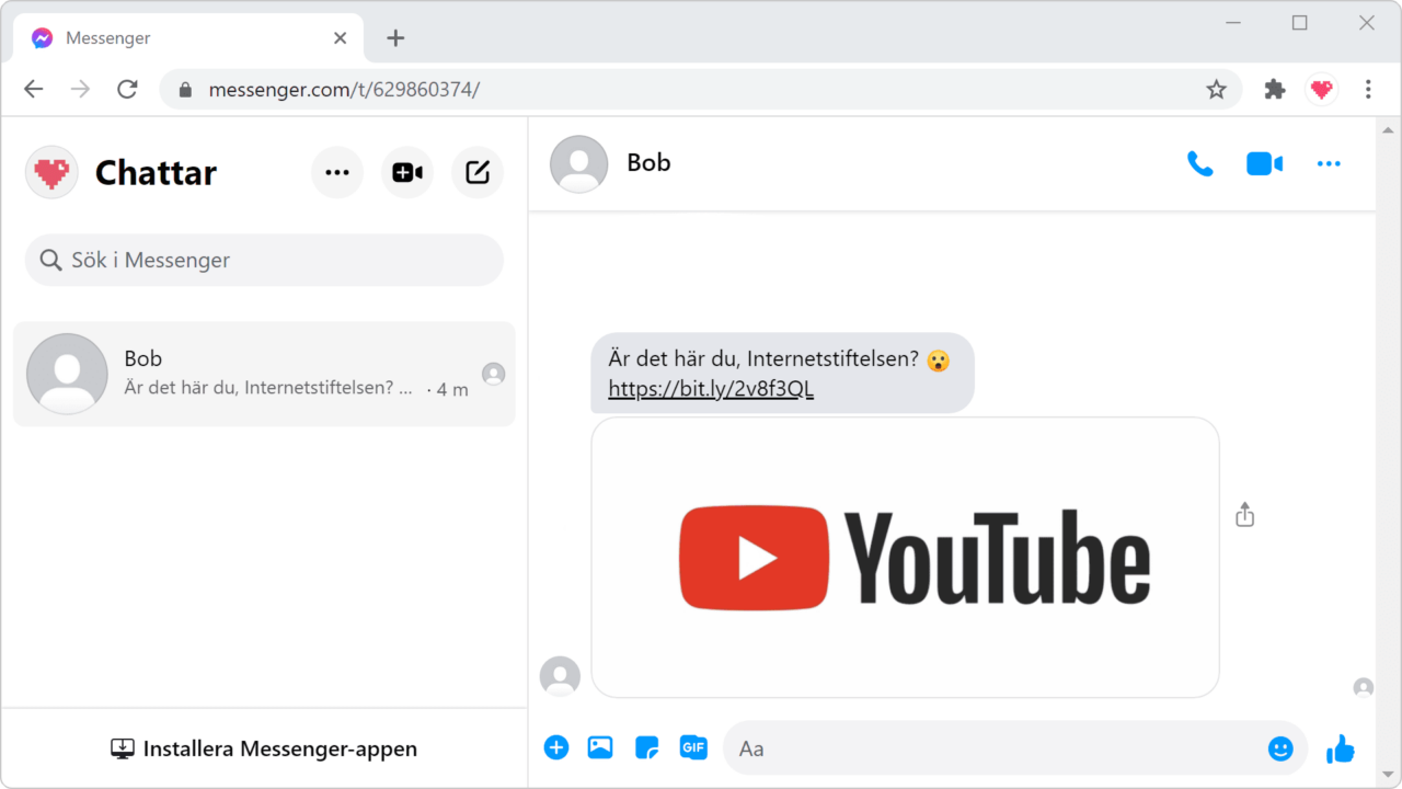 Bluffmeddelande på messenger.