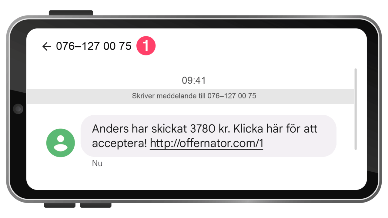 Bild av ett bluff-sms på en smartphone.