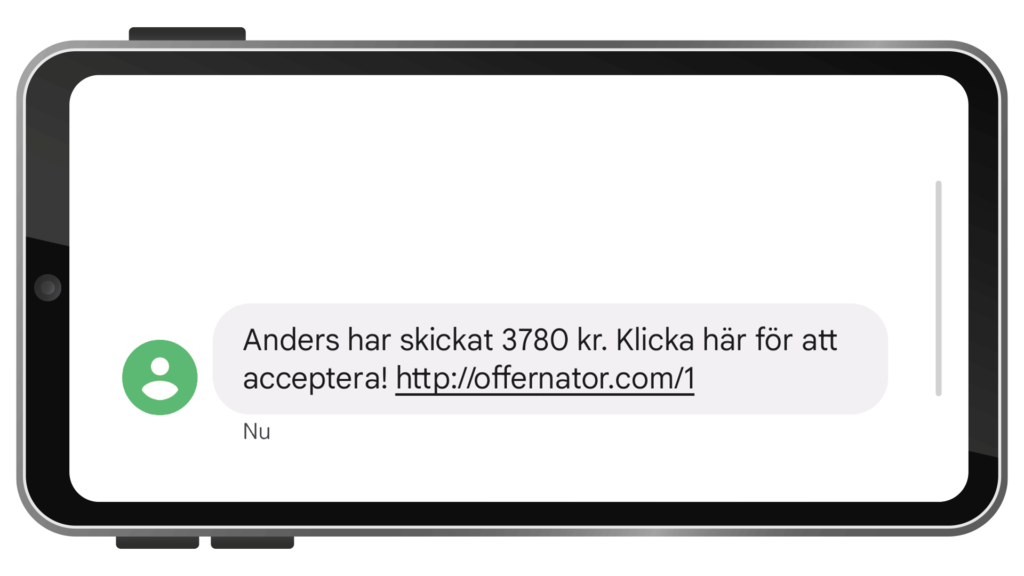 Bild på ett bluff-sms med länk.