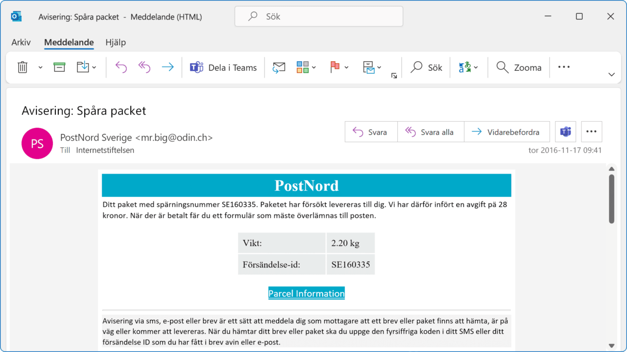 Bluff-mejl från posten.