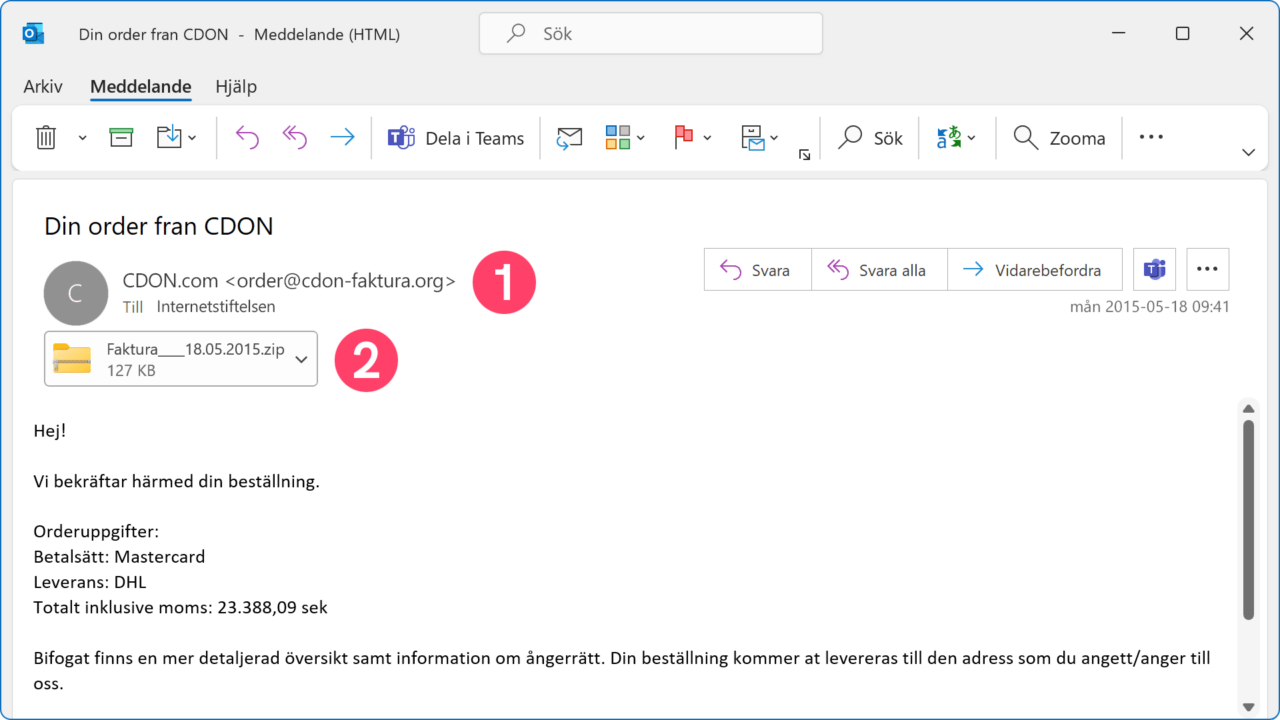 Bluff-mejl med bifogad fil.