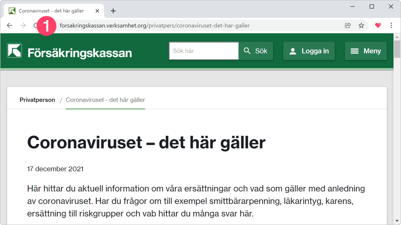 Falsk sida av Försäkringskassan.
