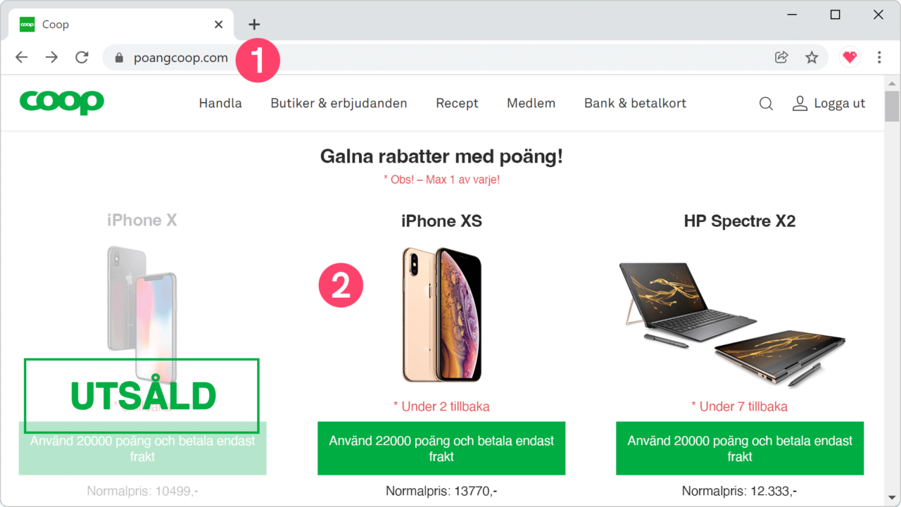 Falsk webbplats som utger sig för att vara Coop.