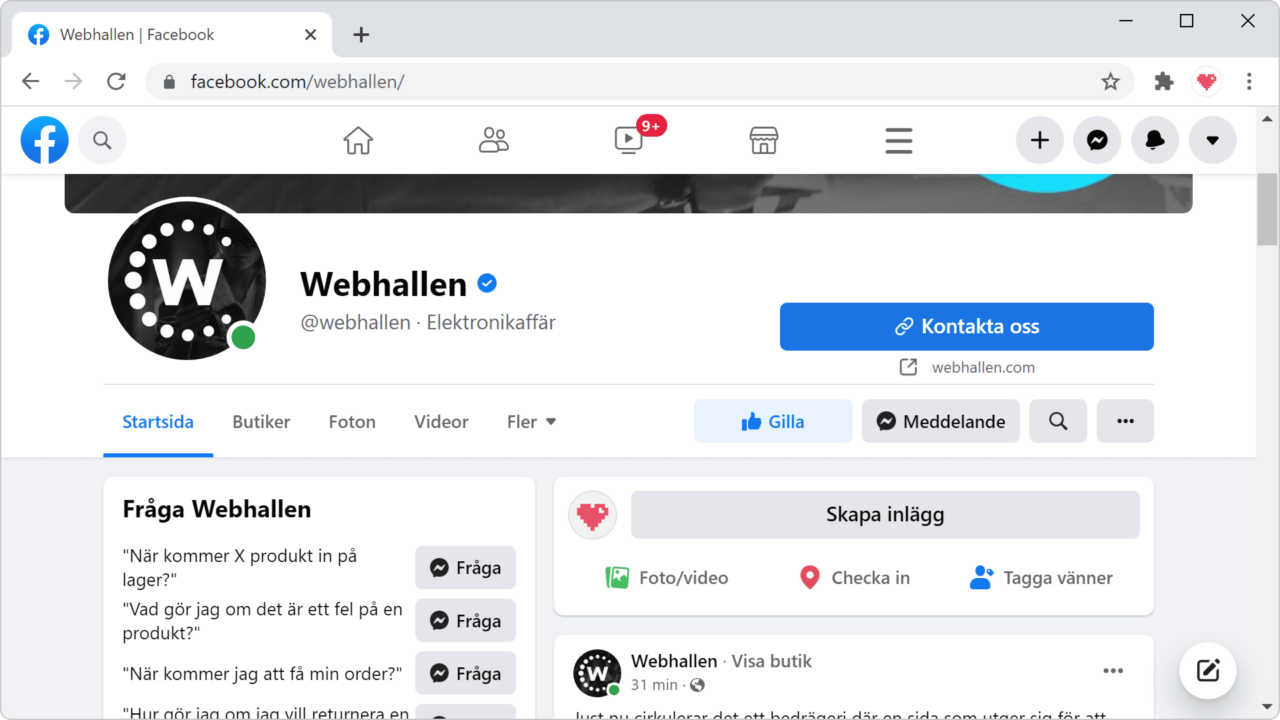 En verifierad profil på Facebook.