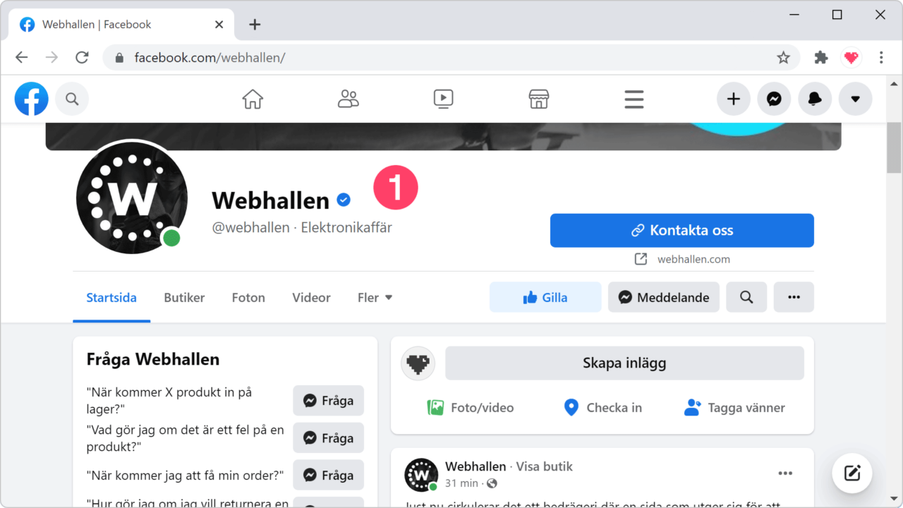 Verifierad profil på sociala medier.