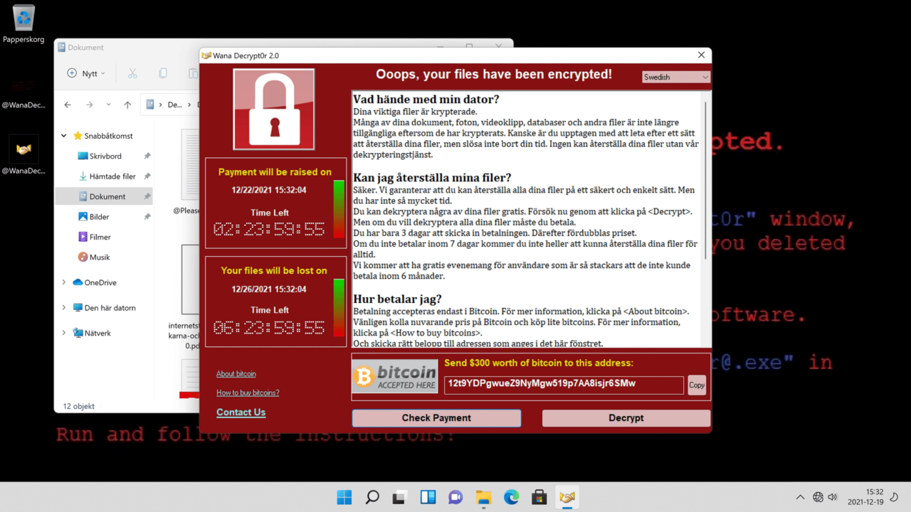 Ruta på en datorskärm med ransomeware.