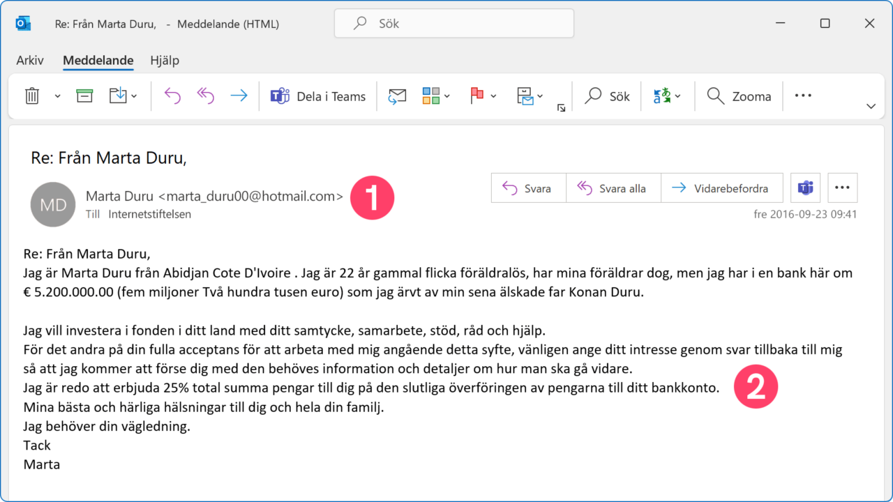 Bluffmejl med misstänkt information.
