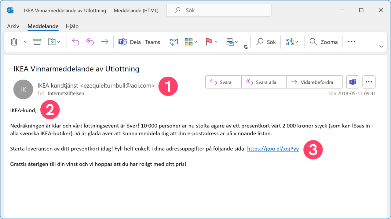 Bluffmejl med misstänkt information.