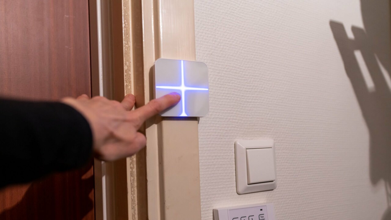 En hand som trycker på en smart pryl hemma.