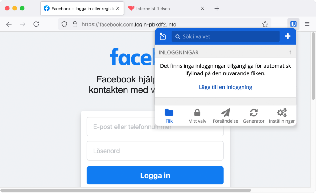 Ett varningsmeddelande från lösenordshanteraren Bitward