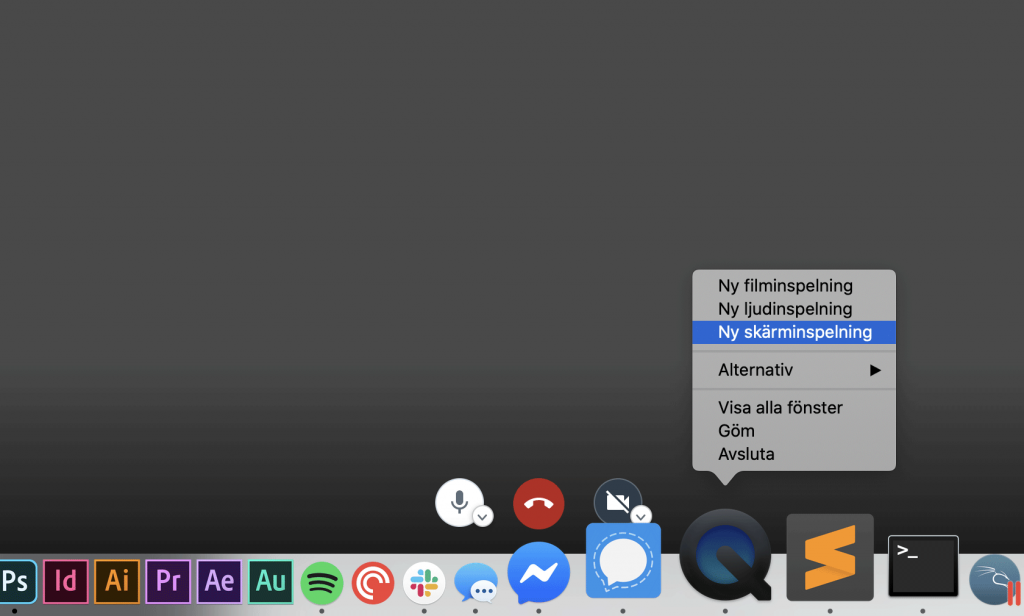 Quicktimes skärminspelningsfunktion.